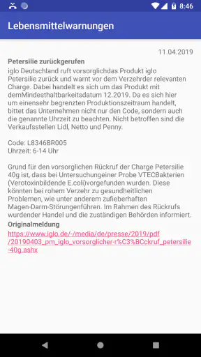 Lebensmittelwarnung screenshot 5