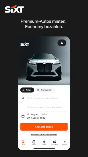 SIXT rent. share. ride. abo. screenshot 2