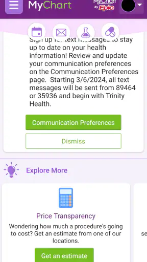 Trinity Health MyChart screenshot 2