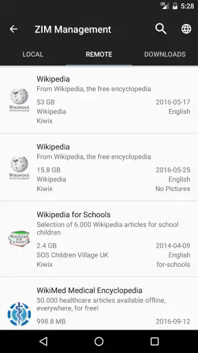 Kiwix, Wikipédia sans Internet screenshot 1