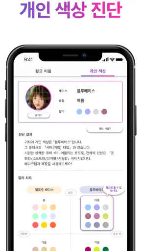 퍼스널컬러 - 얼굴형 분석 - 황금 비율 얼굴 - 앱 screenshot 2